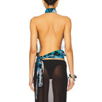 Gradient Print Halter Crop Top Open Back Sleeveless