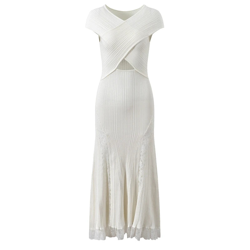 Lace Collar Splice Dress Slimming Fish Tail Gown