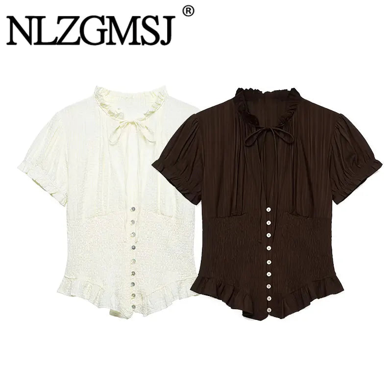 Elegant Chest Cutout Top With Elastic Waist