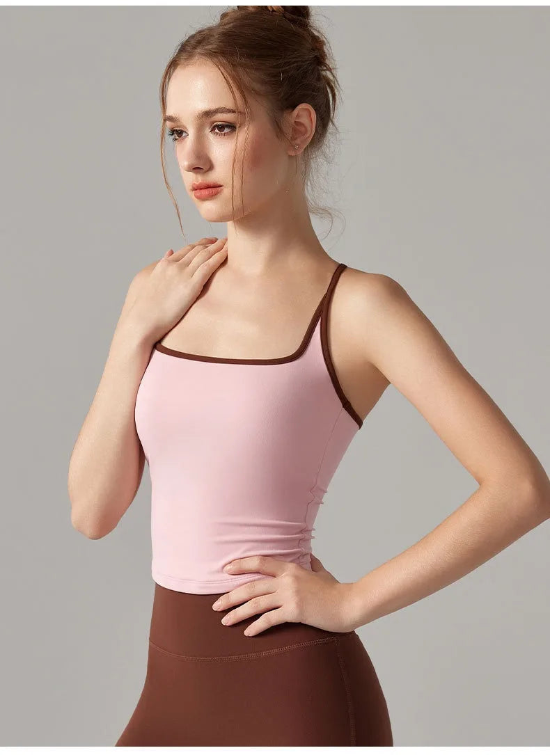 Colorful Yoga Vest With Fixed Chest Pads Women Gym Sleeveless Tank Top For Fitness And Running