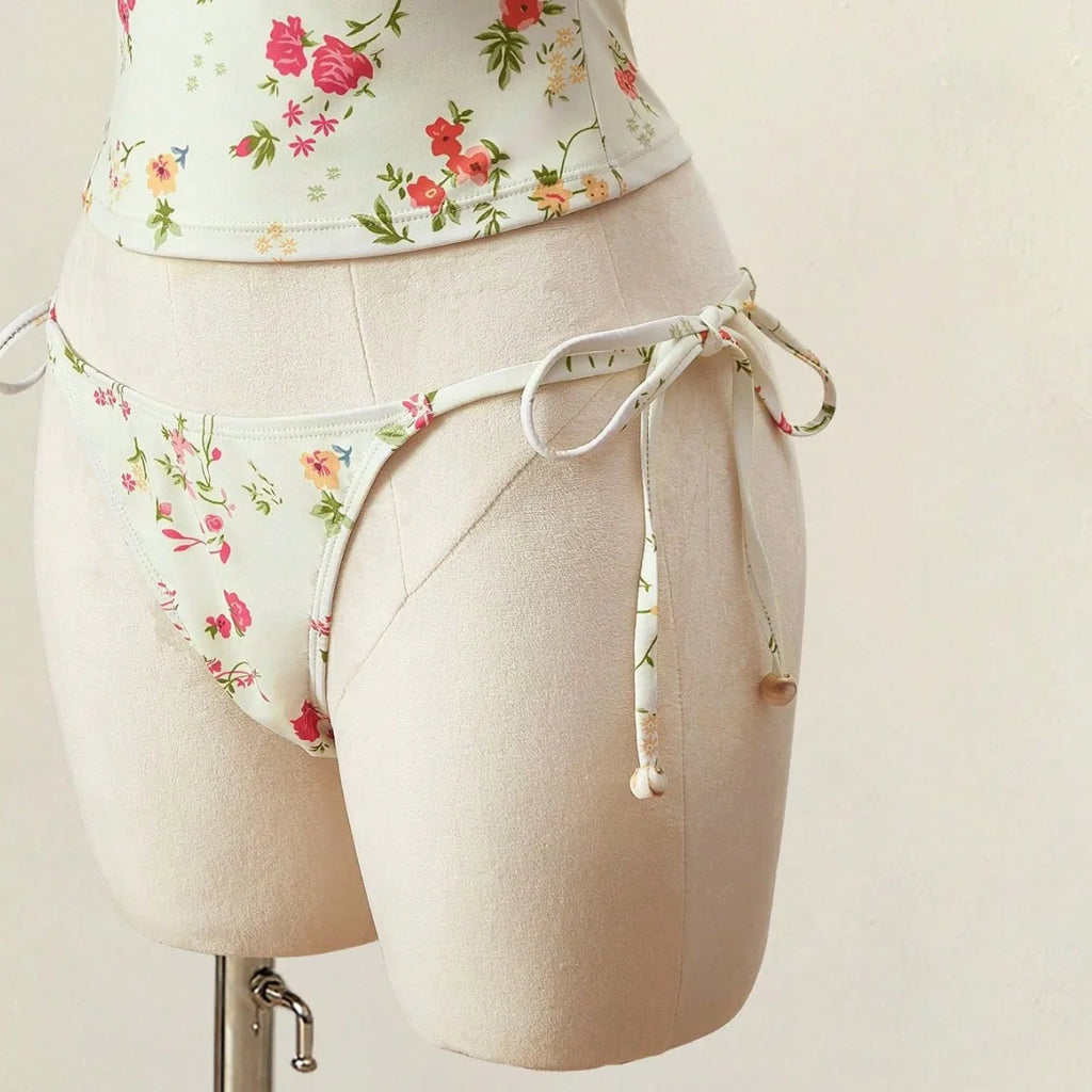 Floral Tankini Two Piece Swimsuit Halter Neck High Waist Backless Beachwear