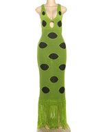 Midnight Sleeveless Knit Maxi Dress With Hollow Dot Tassel Hem