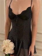 Black Lace See-Through Mini Lace-Up Contrast High Waist Backless Slim Dress
