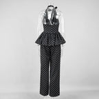 Dot Print Halter Top Set With Wide Leg Pants