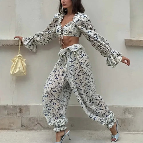 Breezy Ruffle Set With Lightweight Top And Flowing Trousers Casual Style