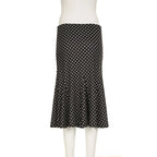 Black Polka Dot Print Midi Skirt With Low Waist Lightweight Knit