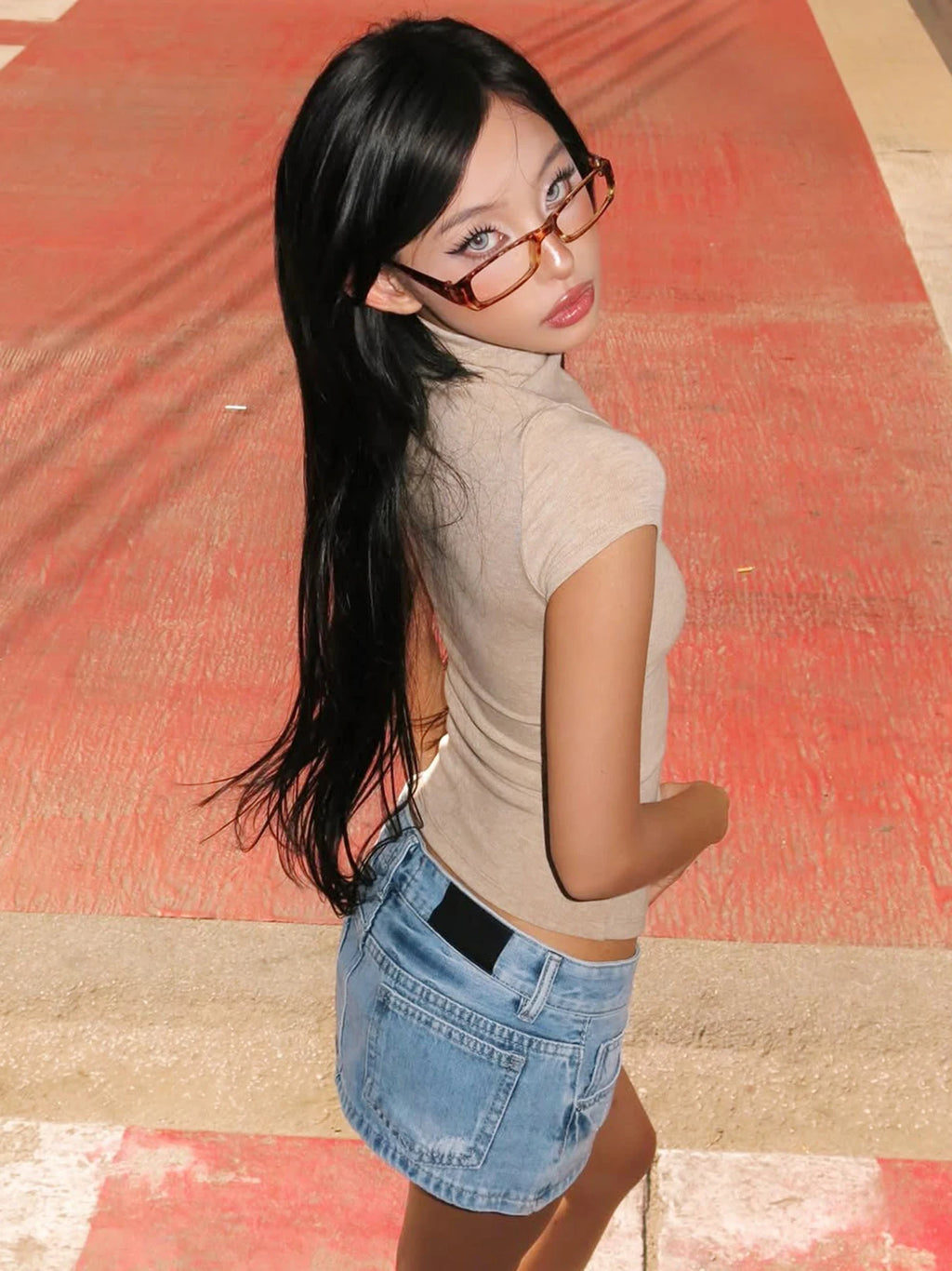 Turtleneck Crop Tank With Slit And Button Details