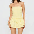 Mini Tube Top Dress With Tiered Hem Off Shoulder Ruched Sleeveless