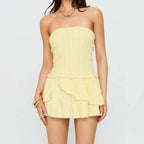 Mini Tube Top Dress With Tiered Hem Off Shoulder Ruched Sleeveless
