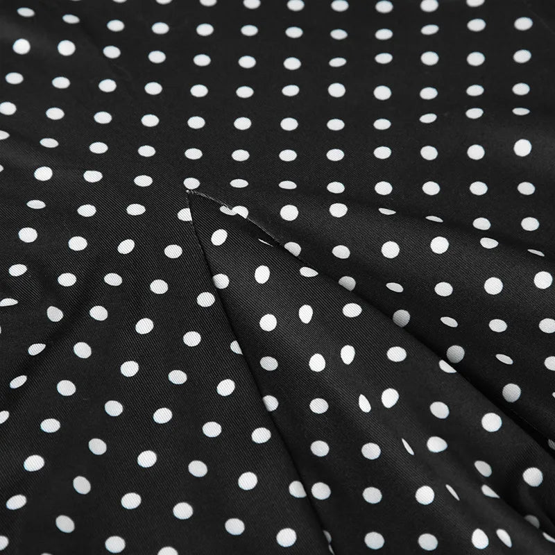 Black Polka Dot Print Midi Skirt With Low Waist Lightweight Knit
