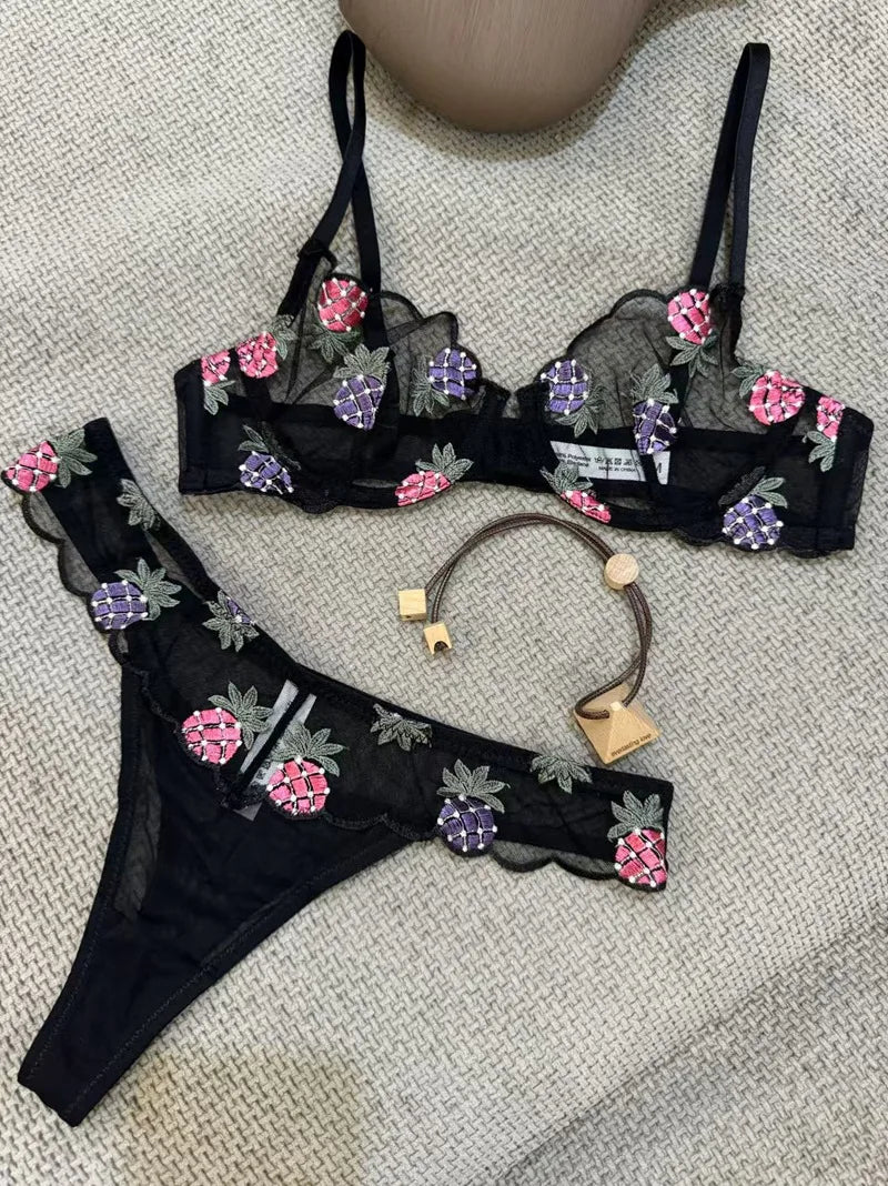 Ultrathin Sheer Push Up Bra Set With Embroidery For Women Delicate Lingerie