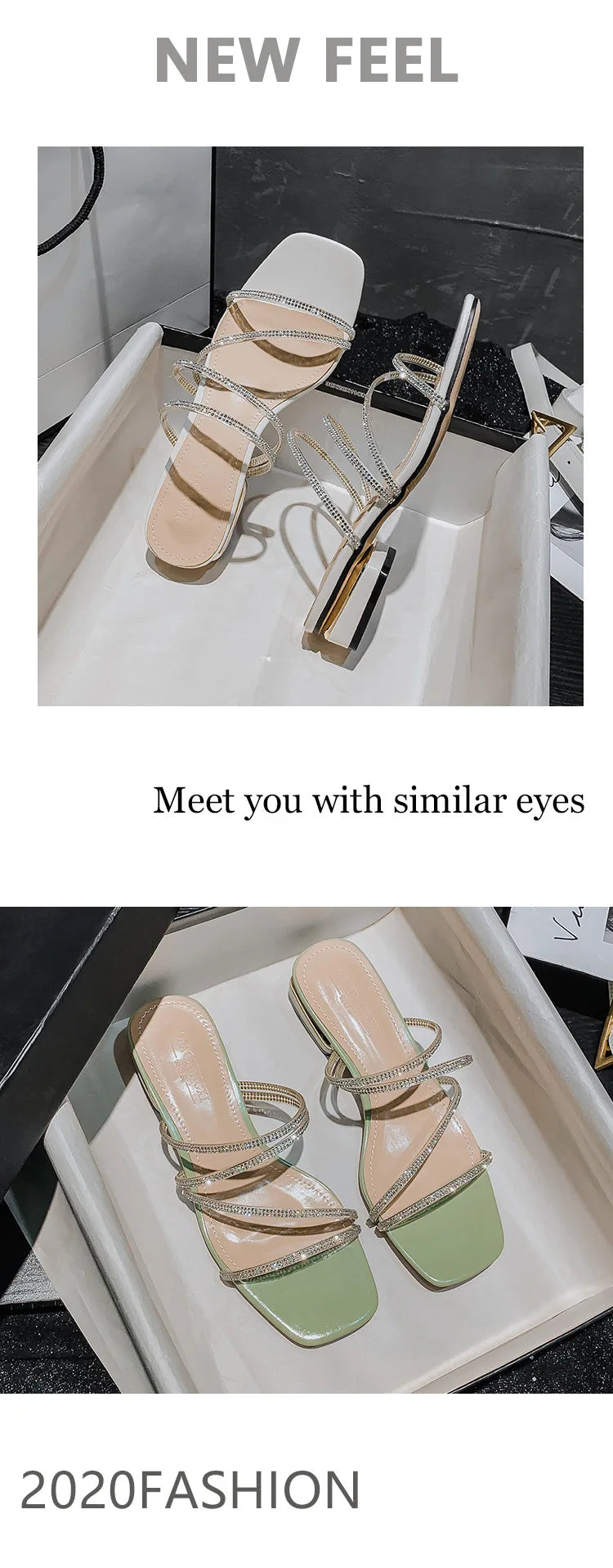 Crystal Rhinestone Clear Strap Sandals With Low Heel