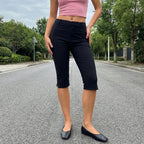 Side Slit Capri Leggings Slim Fit Three Quarter Length Trousers