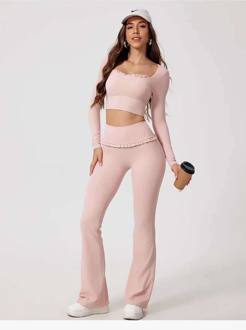 Women Shirts Long Sleeve for Yoga Crop Top Square Neck Workout Clothing with Chest Pads Fitness