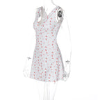 Cherry Print Straps Backless Draped Mini Dress