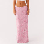 Elegant Beaded Sequin Maxi Skirt With Floral Embroidery
