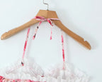 Boho Floral Print 2 Pieces Skirts Set Holiday Summer Women Sexy Backless Halter Top + Mini Skirt