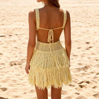 Backless High Waist Knit Mini Dress With Tassel Details
