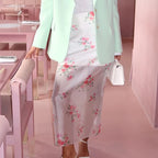 Airy Mesh Print Maxi Skirt With High Waist See Through Slit