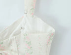 Vintage Sweet Floral Print Mini Dress Set Strapless Crop Top Bodycon Skirts Outfit