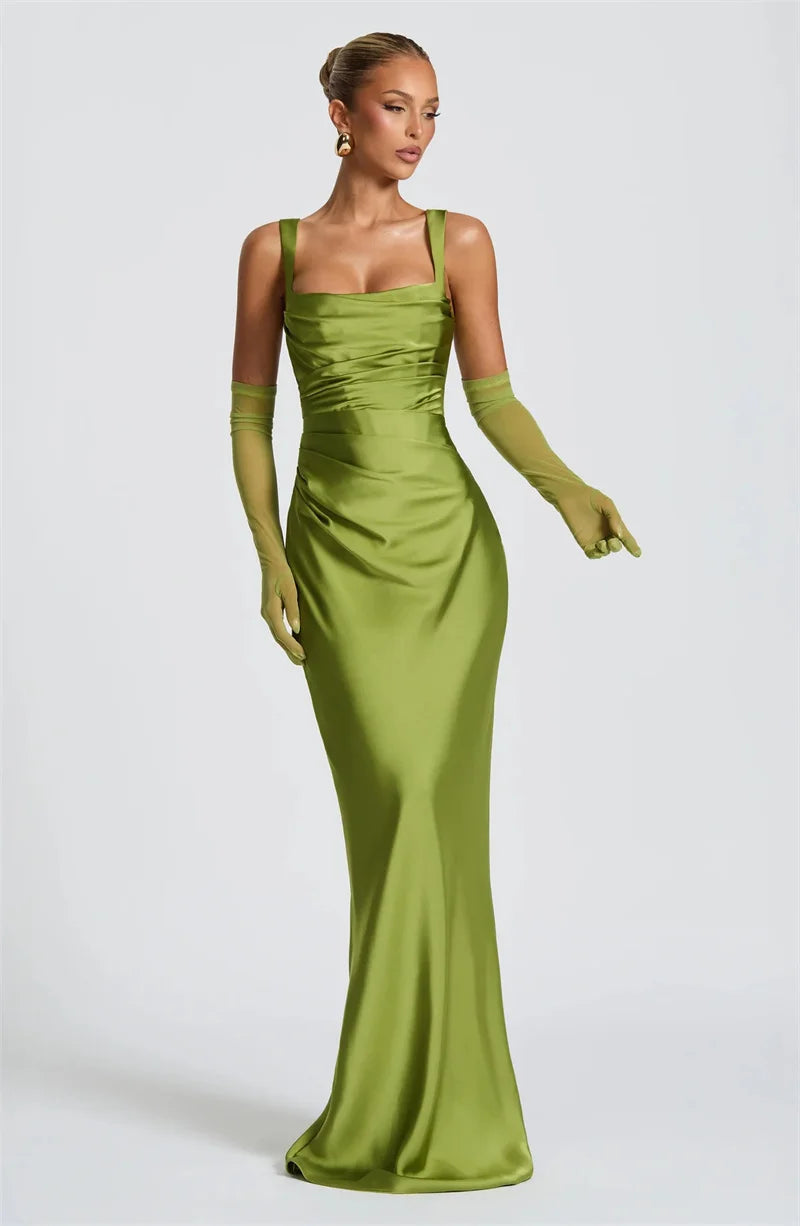 Elegant Satin Backless Halter Off-Shoulder Maxi Dress