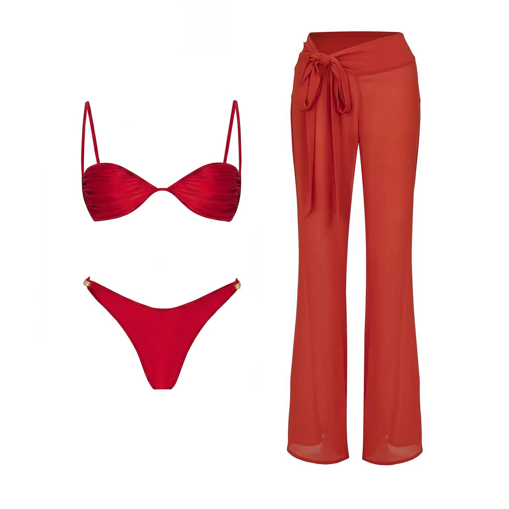 Crimson Push Up Bandeau Bikini Set