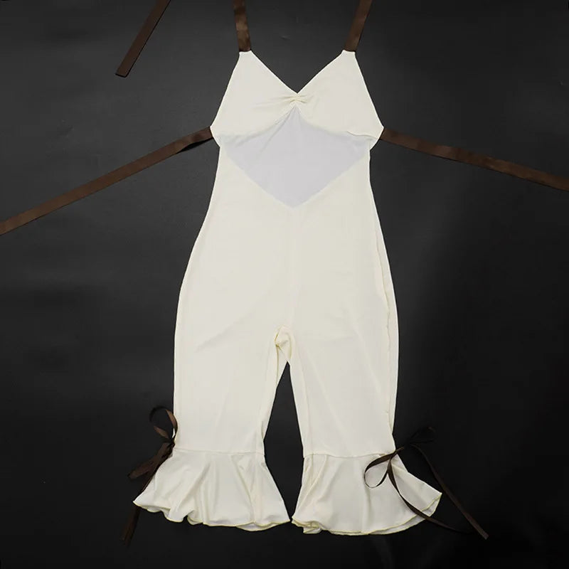 Lace Up Halter Bow Jumpsuit For Women V Neck Backless