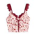 Women's Sweet Rose Floral Print Corset Top Lace Strap Bow Detail Bustier Crop Y2K Fashion Top