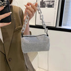 Mini Crossbody Rhinestone Bucket Bag With Glitter Chain Purse