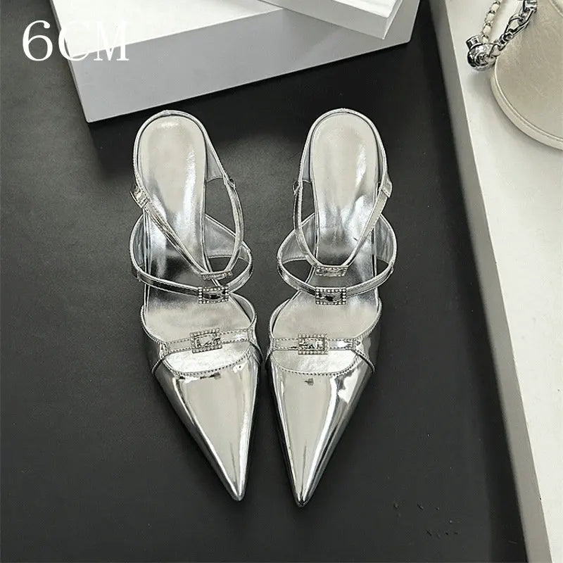 Sparkle Rhinestone Patent Leather Sandal With Thin Strap