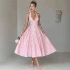 Backless Halter Evening Dress With Lace Jacquard For Elegant Special Occasions