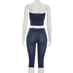 Vintage Polka Dot Two Piece Set Strapless Tube Top And Capri Pants