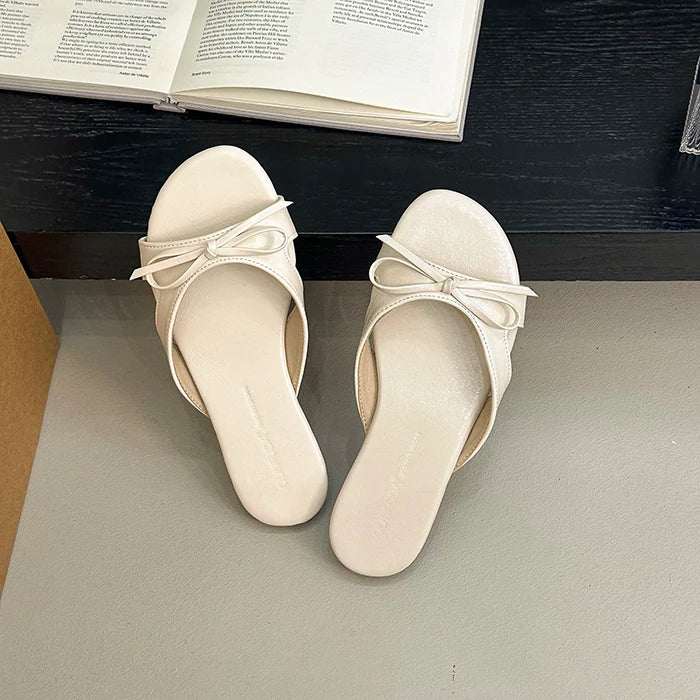 Butterfly Knot Open Toe Slides For Women Non Slip Flats