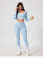Woman Long Sleeve Seamless Round Neck Casual Yoga Clothes Gymwear Quick-Dry Running Workout Sportswear