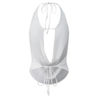 Silky Satin Halter Crop Top With Cowl Neck Backless