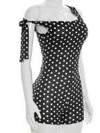 Polka Dot Playsuit With Tassel Details Sleeveless Low-Neck