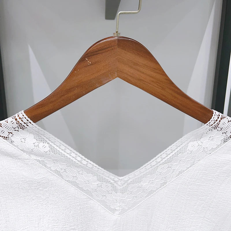 Sweet Lace V Neck Blouse With Ruffles And Flutter Sleeves