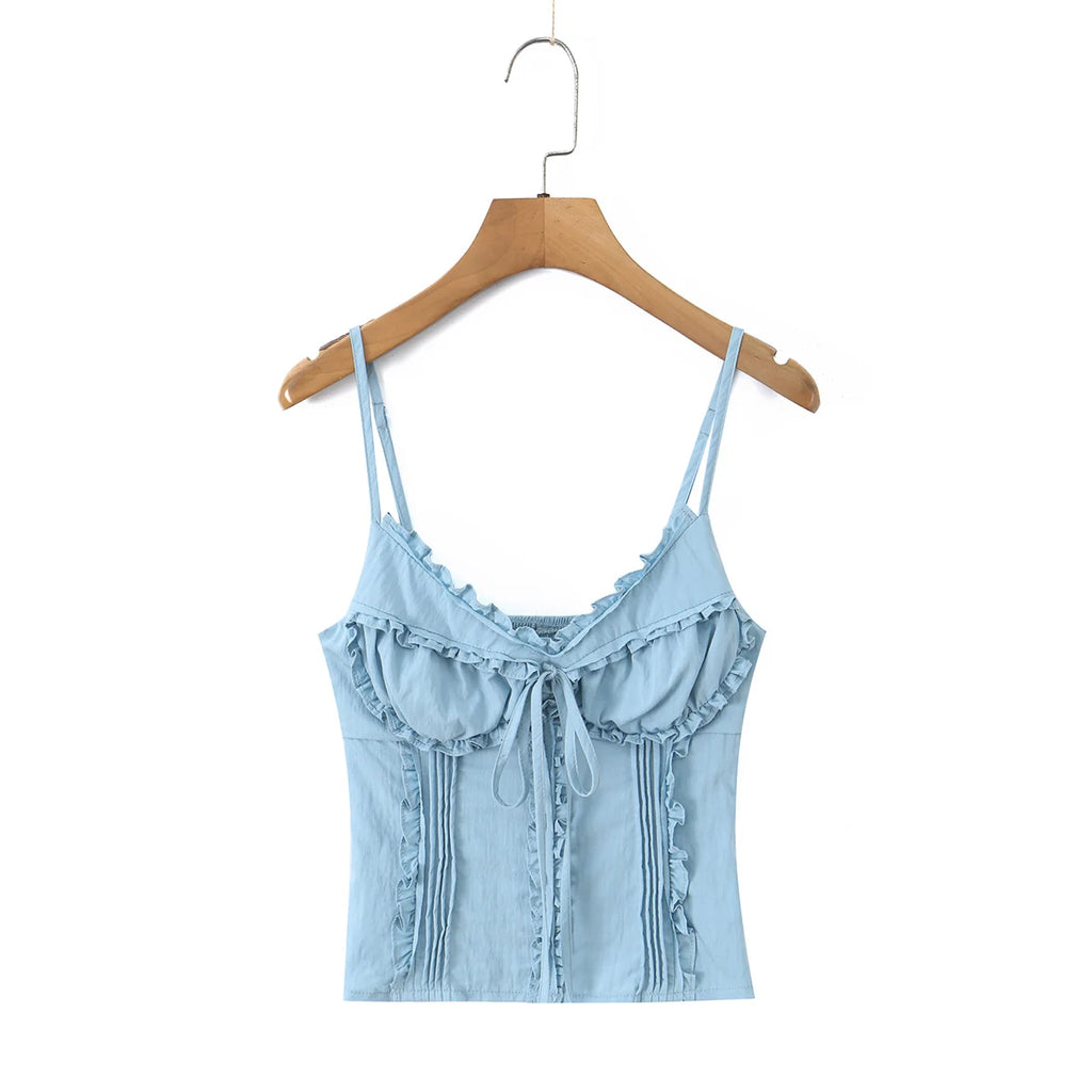 Sleek Backless V Neck Bow Crop Camisole Top