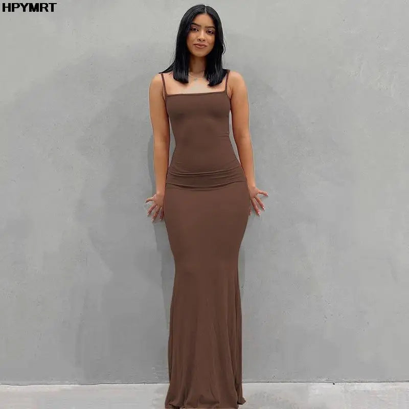 Women's Satin Sleeveless Backless Slim Maxi Dress