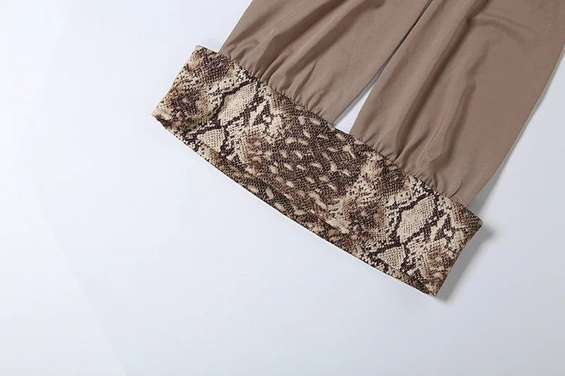 Snake Print Halter Backless Crop Top and Shorts Set Plunge Neck Bodycon Two Piece Clubwear