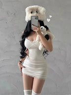 Retro Lace Patchwork Bodycon Mini Dress With Spaghetti Straps
