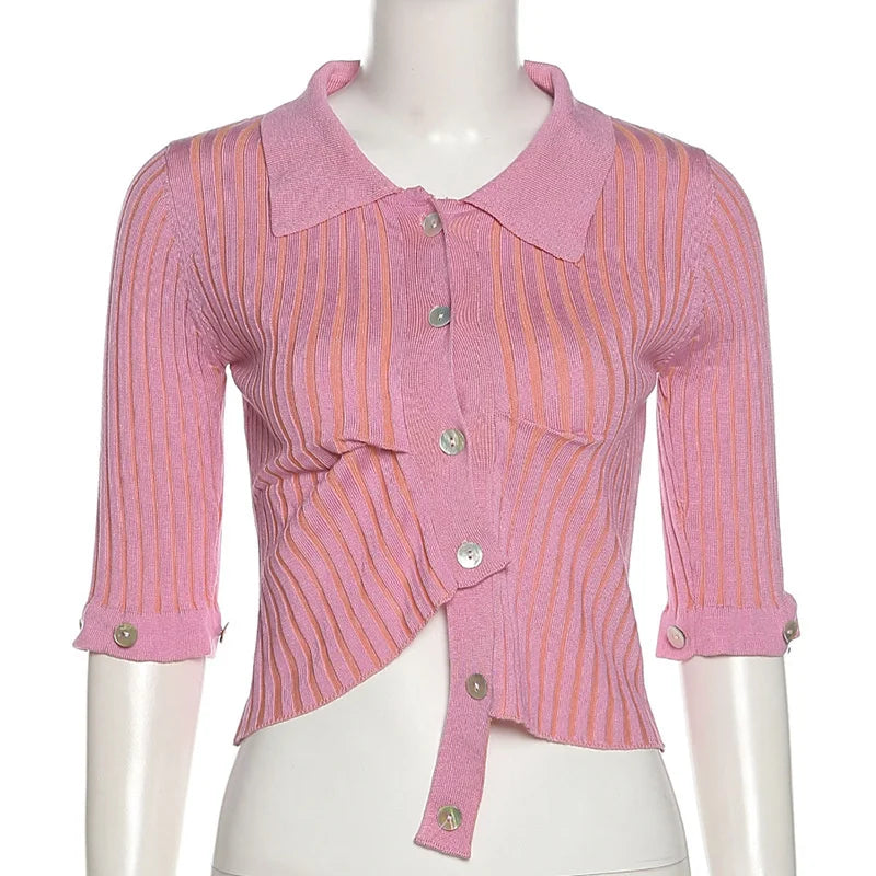 Irregular Pink Cardigan With Removable Layer For Women Soft Knit Top Modern