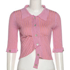 Irregular Pink Cardigan With Removable Layer For Women Soft Knit Top Modern