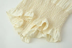 Lightweight Blouse With Puff Sleeves Tie Neck Ruffle Collar Retro Style