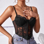 Red Lace Underwire Corset Crop Top Backless V Neck Elegance
