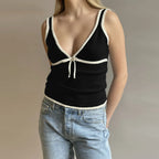 Backless Lace Up Crop Tank Top With V Neck