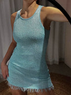 Knit Mini Dress With Tassels And Glitter