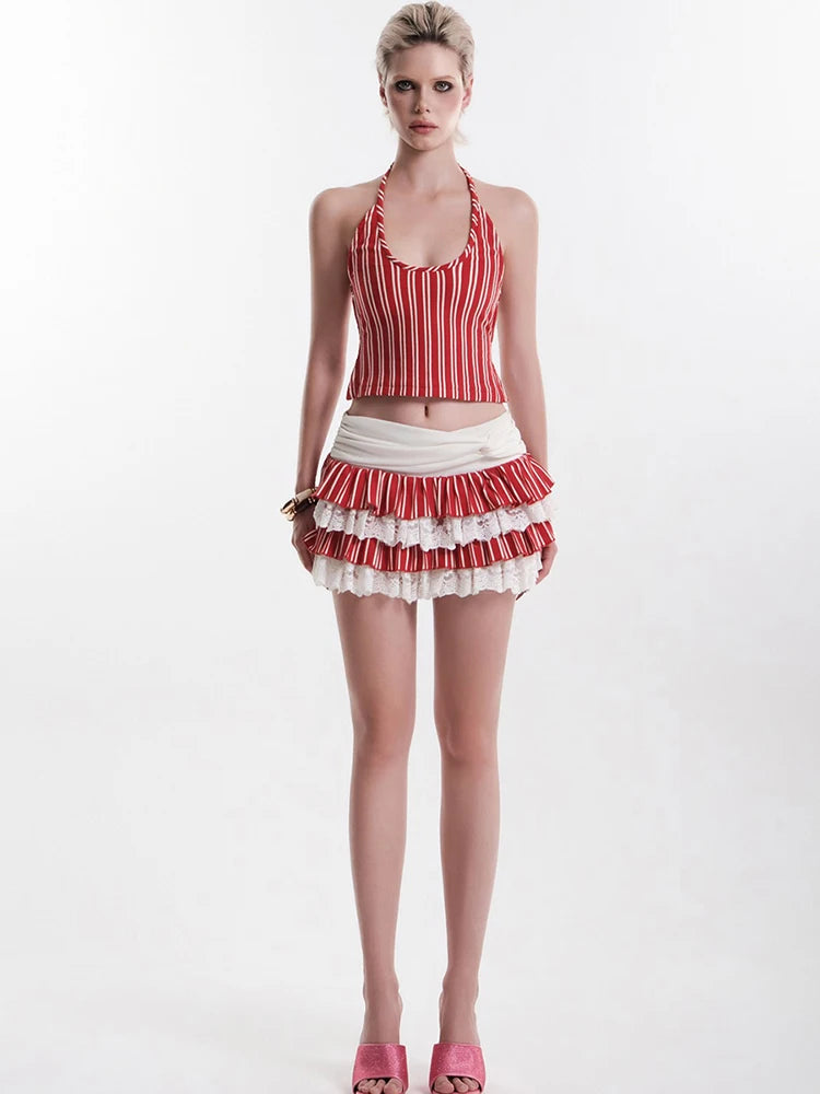Bold Stripe Halter Two Piece Beach Vacation Outfit