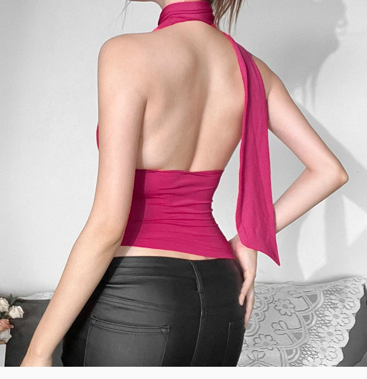 Spicy Flame Backless Vest With Deep V Neck For Versatile Style