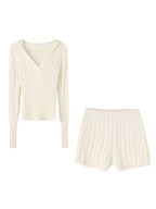 Sexy Vintage Hooded Knitted Long Sleeve Set